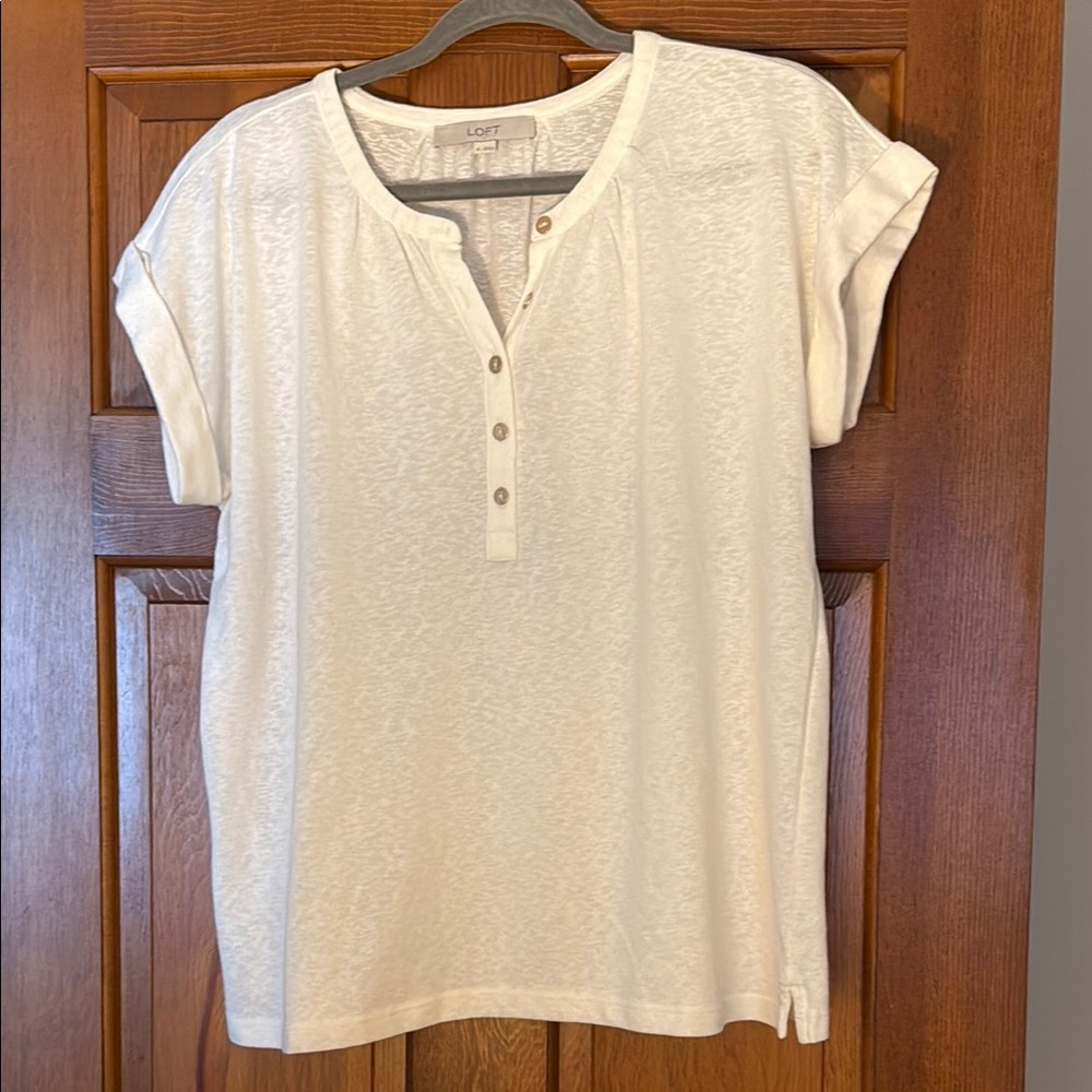 LOFT White Boxy Polo Blouse Short Sleeve